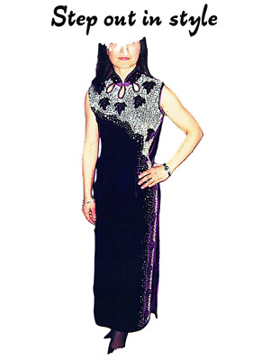 Elegantes Damen Kleid Festkleid Samt Strohhalme Cheongsam Qipao