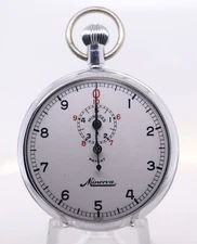Vintage Minerva 52mm Chrome 10 Sec Dial Stop Watch Timer WORKING