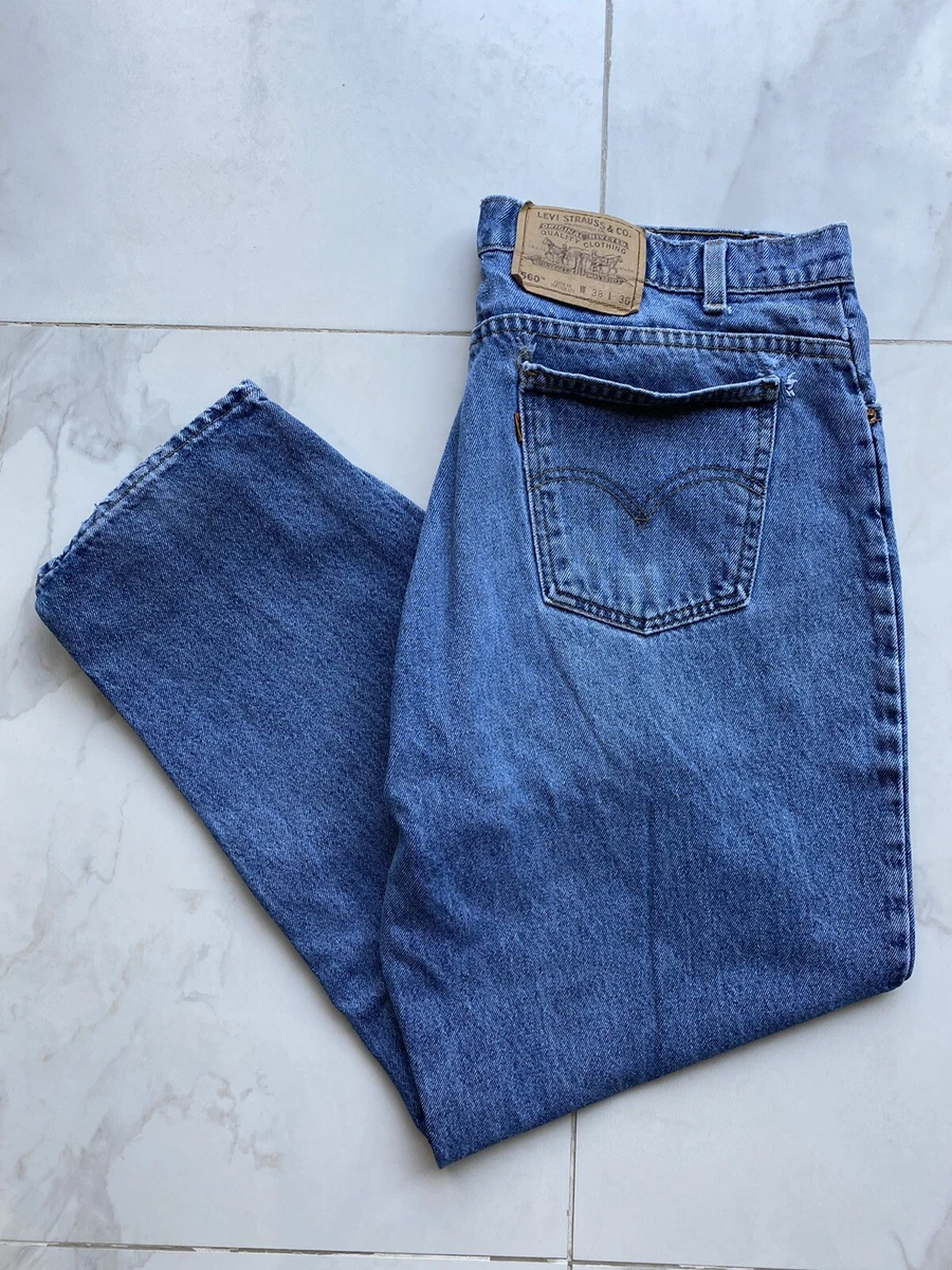 1996 Levi s 560 Orange Tab Loose Tapered Blue Denim Jeans Made In USA Distressed