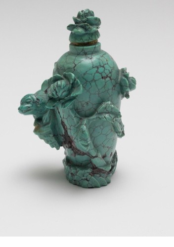 Antique Hand Carved Spiderweb Turquoise Chinese Snuff Bottle - Picture 4 of 12