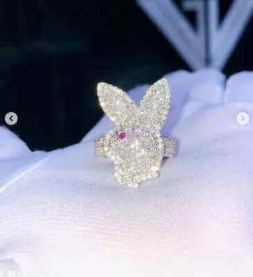 2.00 Ct VVS1 Natural Moissanite Play Boy Bunny Men's Ring IN 925 Sterling Silver