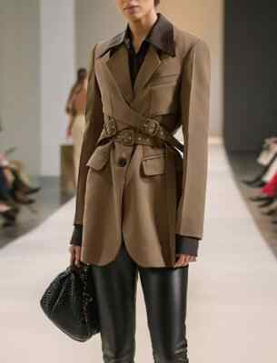 Damen Trenchcoat Staubjacke Slim Lang Mode Beige Gürtel 23851
