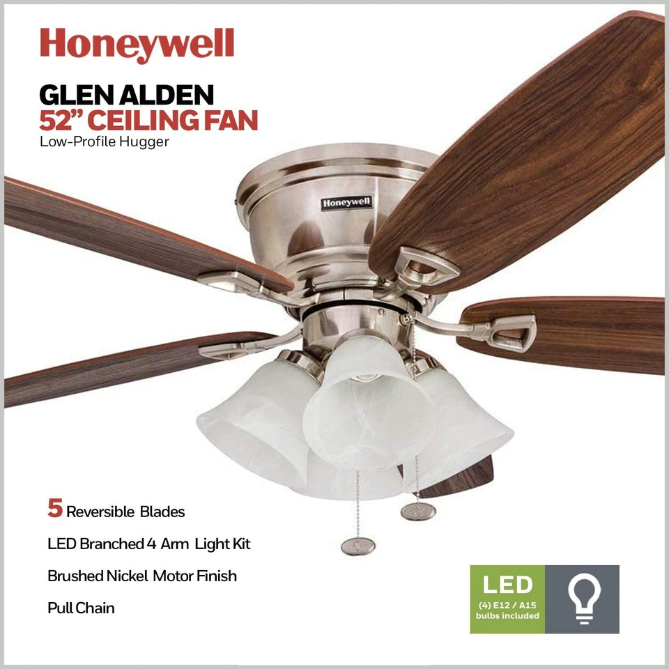 2 Hang Hugger Ceiling Fan 52in Dimmable LED White Swirled Marble Brushed Nickel - Image 2 of 4