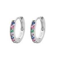 925 Sterling Silver Plated Small Colorful Cz Huggie Hoop Earrings Women Men I36