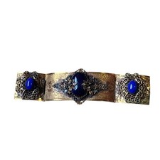 Vintage Style Metal Spec NY 1930/40s blue cabochon gold metal dress buckle
