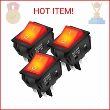 DaierTek 30A 250V KCD2 KCD4 Rocker Switch DPST 4 Pin Red Lighted 120V Rocker Tog