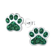 Solid 925 Sterling Silver Crystal Paw Print Stud Earrings Choose Your Color G