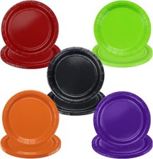 50Pcs Halloween Plates - 9” Black Red Orange Green Purple Round Bulk Dinner P