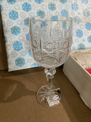 Bohemia Made in Czechoslovakia Fine Lead Crystal Vintage Goblets 6 Glasses NIB