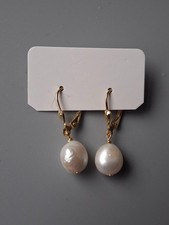 Orecchini a leva QVC placcati in oro giallo sterling/14 carati con perle d'acqua dolce vere