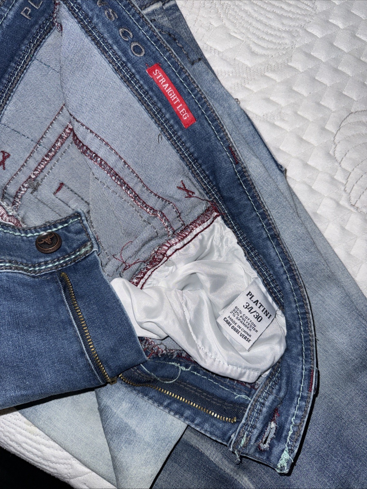 Men Platini Straight Leg 34x30 Blue Denim Jeans