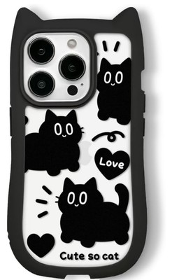  Cute Cartoon Black Cat Phone Case Compatible with  (Black,for iPhone 14)