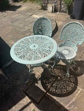 Aluminium Garden Chair Set 2 Cast Aluminium Chairs and Round Table Bistro
