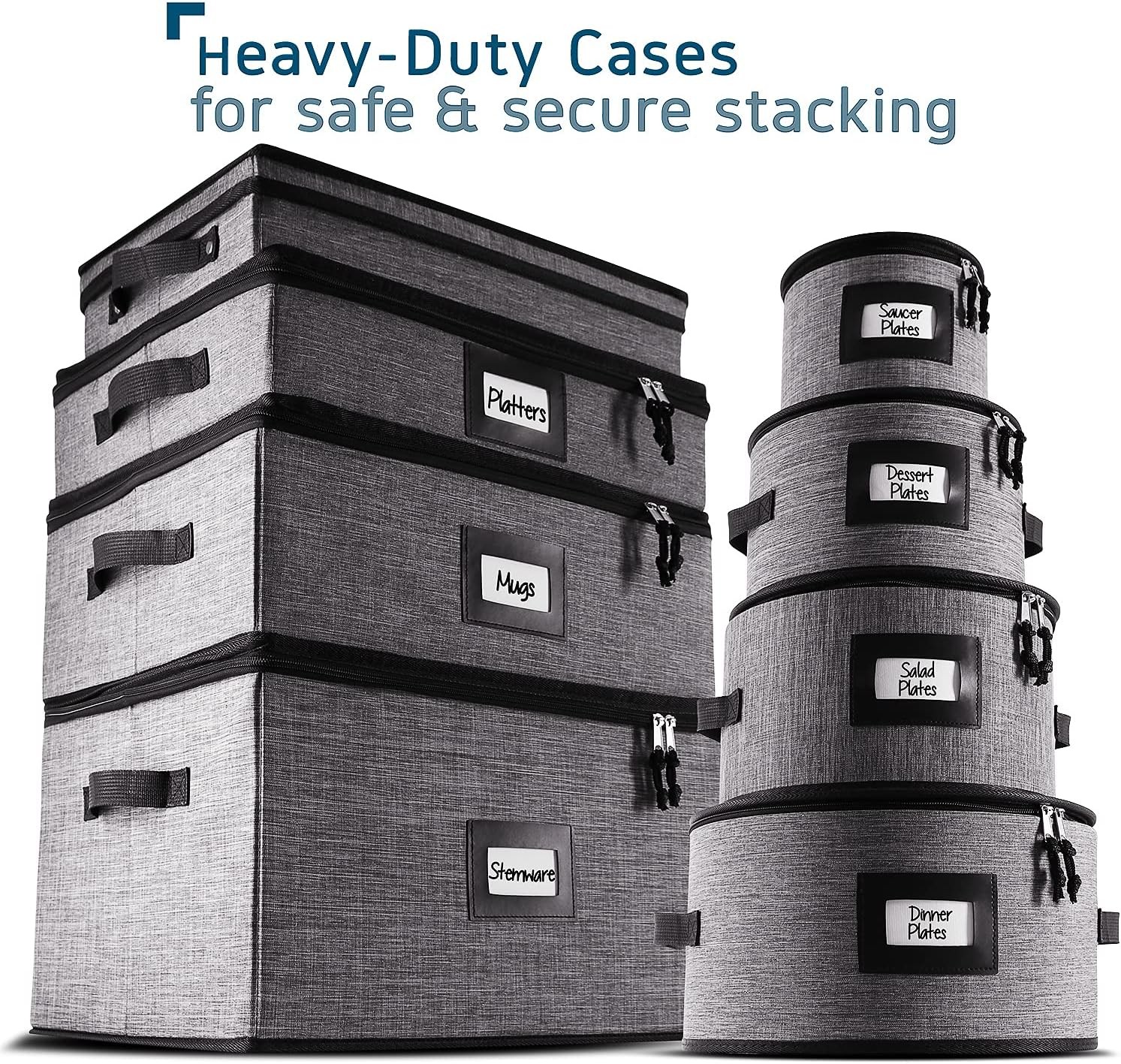 Fine China Storage Containers Hard Shell, 4 Piece Dish Plates Storage, Grey 