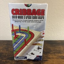 Cardinal Solid Wood 3-Track Cribbage Set Folding Board Cards Pegs with Cards