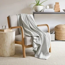 Jennifer Adams All Season Classic Waffle Weave Throw 60” x 70” Silver/Gray