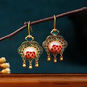 Authentic Gold-Plated Peony Ruyi Lock Earrings Vintage Chinese Style Tassel Jewelry