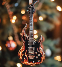 Blazing Guitar Acrylic Ornament, Rock Music Christmas Tree Decoration 2D Flat