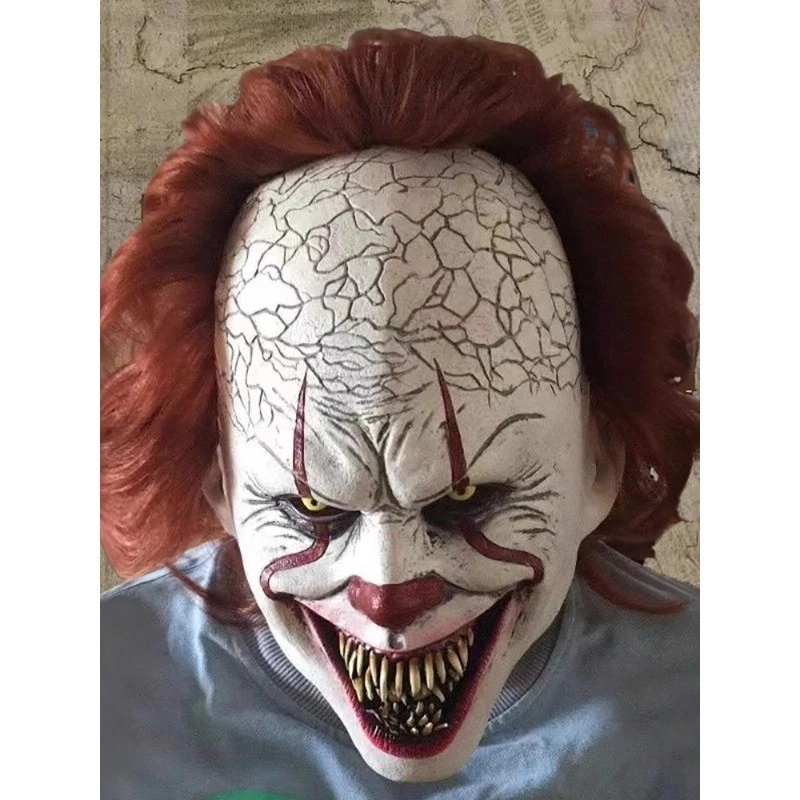 Horror Clown Joker Latex Mask w/Wig Hair For Halloween Costume Cosplay Pennywise - Image 3 of 4