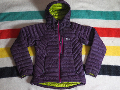 Rab Microlight Alpine Nikwax Down Purple Hooded Puffer Outdoor Jacket Womens S