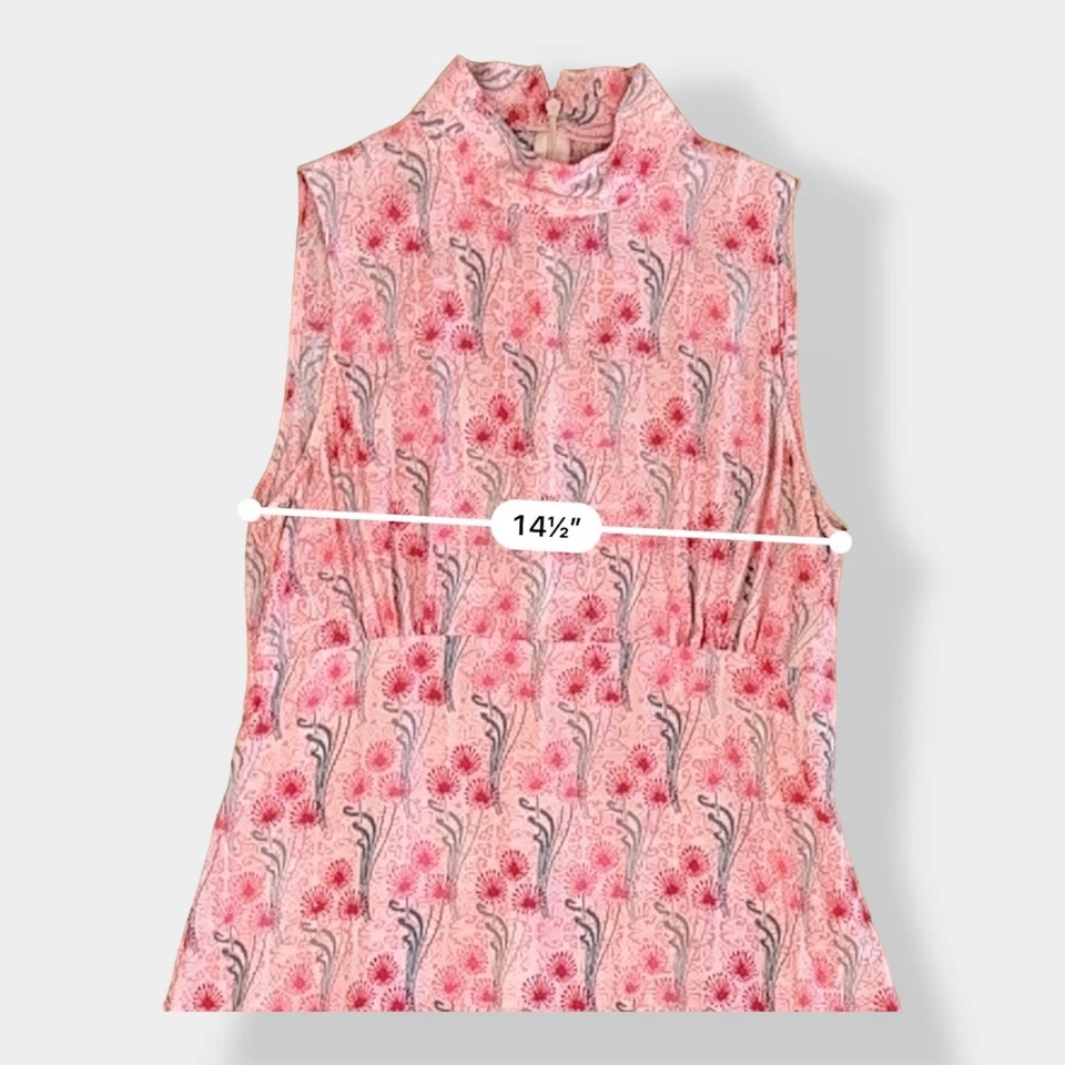 Vestido Floral French Connection Rosa 100% Seda Sin Mangas Cuello Simulado Talla 8 Foto 4 de 4