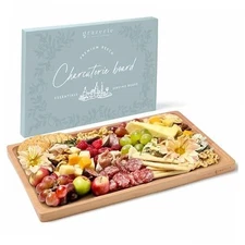 Charcuterie Board - Cheese Board with Grooves & Built-in Serving Board Beech