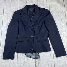 Trina Turk Upcycled One Button Wool Tailored Blazer Navy Blue Size 2