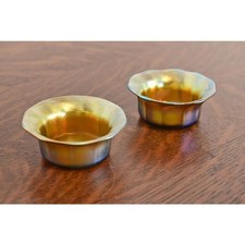 Louis Comfort Tiffany Favrile Iridescent Art Glass Salt Cellars, Pair