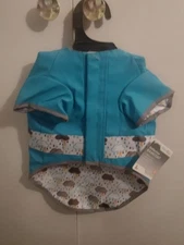 Good2Go DOG REFLECTIVE RAINCOAT REVERSIBLE Blue w Rain Clouds -Xtra Small NWT