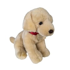 FAO Schwarz Plush Golden Retriever Puppy Dog Stuffed Animal Red Collar 11"