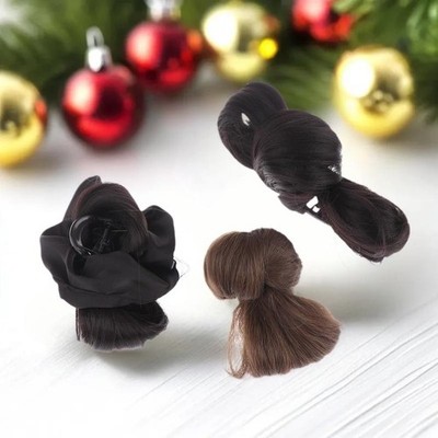 Scrunchie Flower Bun Head Wig Claw Clip Ball Head Wig False Hair Pieces Women