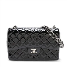Chanel DEKAMATRASSE 30 Large Patent Leather Double Flap Double Chain Bag Black S