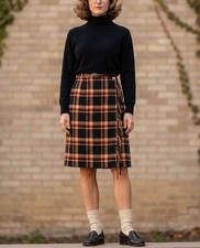 Vintage Plaid Kilt Wrap Skirt Size 8 Wool-Blend Fringed Side 1980s SAG HARBOR