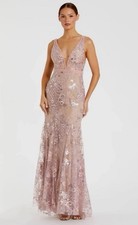 NEW Gorgeous MAC DUGGAL Pink Floral Embellished Sleeveless Plunge Neck Gown