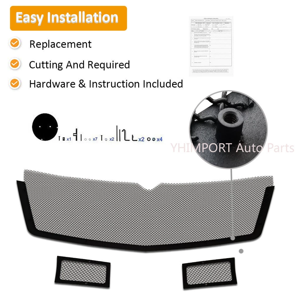 Fits 2007-2014 Cadillac Escalade Stainless Steel Mesh Grille Front Black Grill - Image 4 of 4