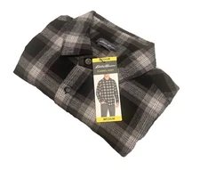 Eddie Bauer Men’s Medium Gray Plaid Flannel Shirt NWT, $75 MSRP