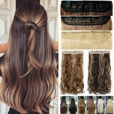 One Piece Real THICK Clip in As Human Hair Extensions Straight Wavy Long Brown