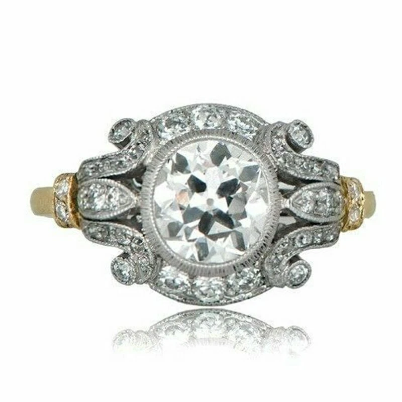 2,30 Karat Rund Diamant Art Deco Verlobungsring Gelbgold Finish Silber gr 50-64 - Bild 3 von 4