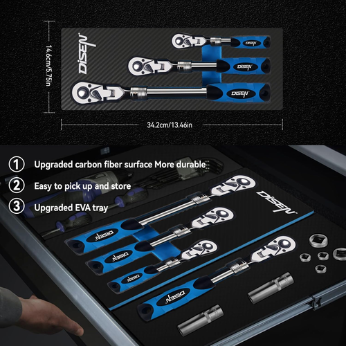 3-Piece Extendable Flex-Head Ratchet Wrench Set with EVA Storage Case - 1/4", 3/ - Picture 6 of 7