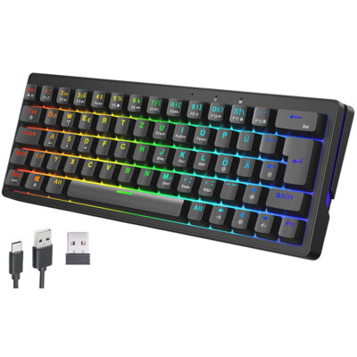 GeneralKeys Mechanische 60-%-Funk-Tastatur mit RGB-Beleuchtung, QWERTZ, Akku