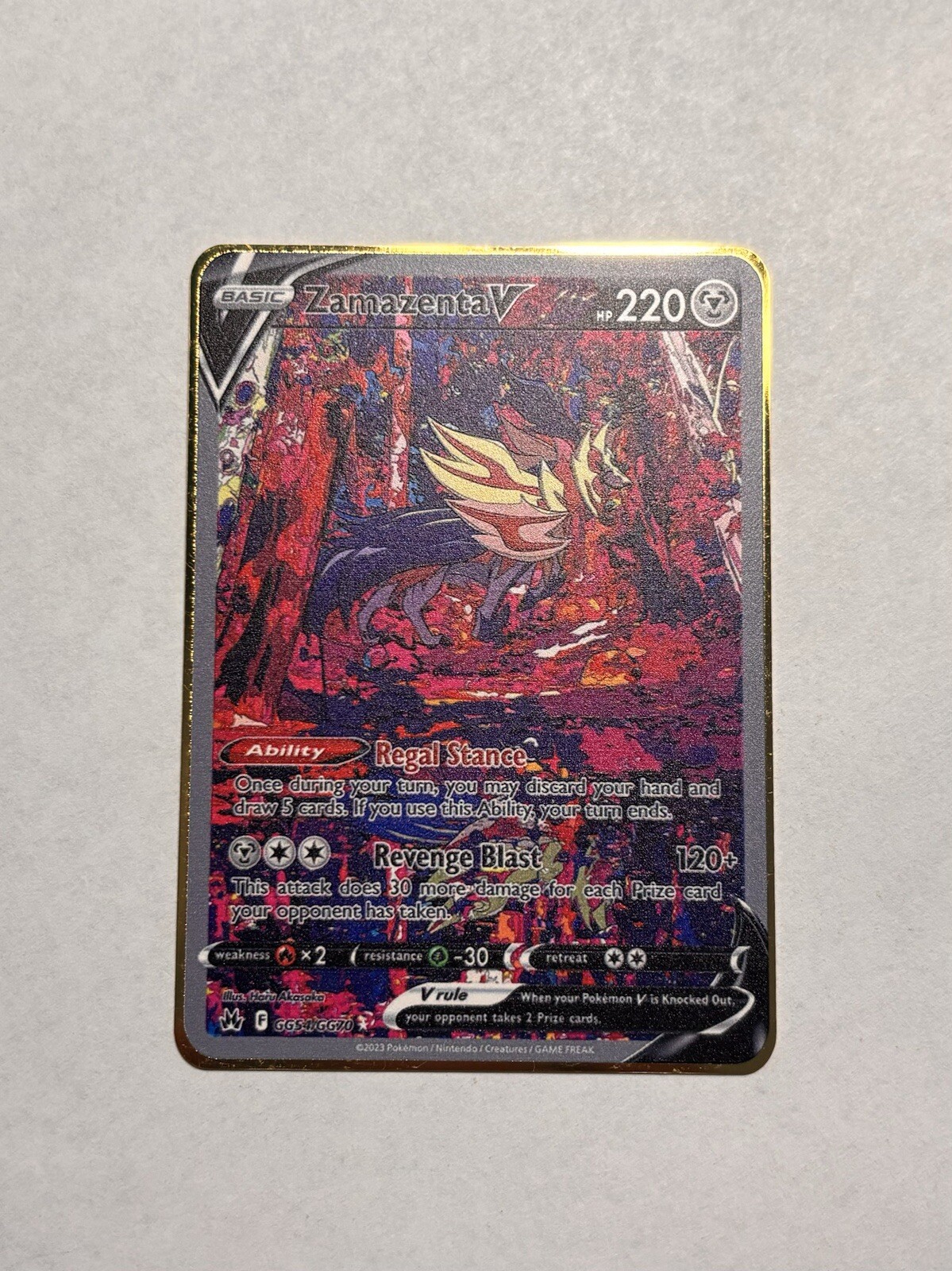 Zamazenta V GG54/GG70 Crown Zenith Galarian Gallery Gold Metal Fan Art Card NM/M