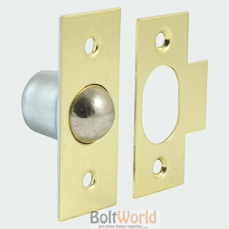 BOLT WORLD LARGE 19mm BALES CATCH DOOR CUPBOARD KITCHEN ROLLER BALL LATCH KEEP PLATE BRASS