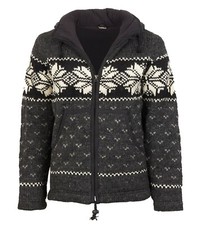 Cardigan homme laine motif norvégien avec doublure polaire et longue capuche zippée