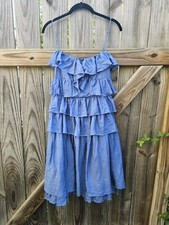 Marc Jacobs Cornflower Blue Silk Tiered Ruffle Strapless Midi Party Dress S/M 