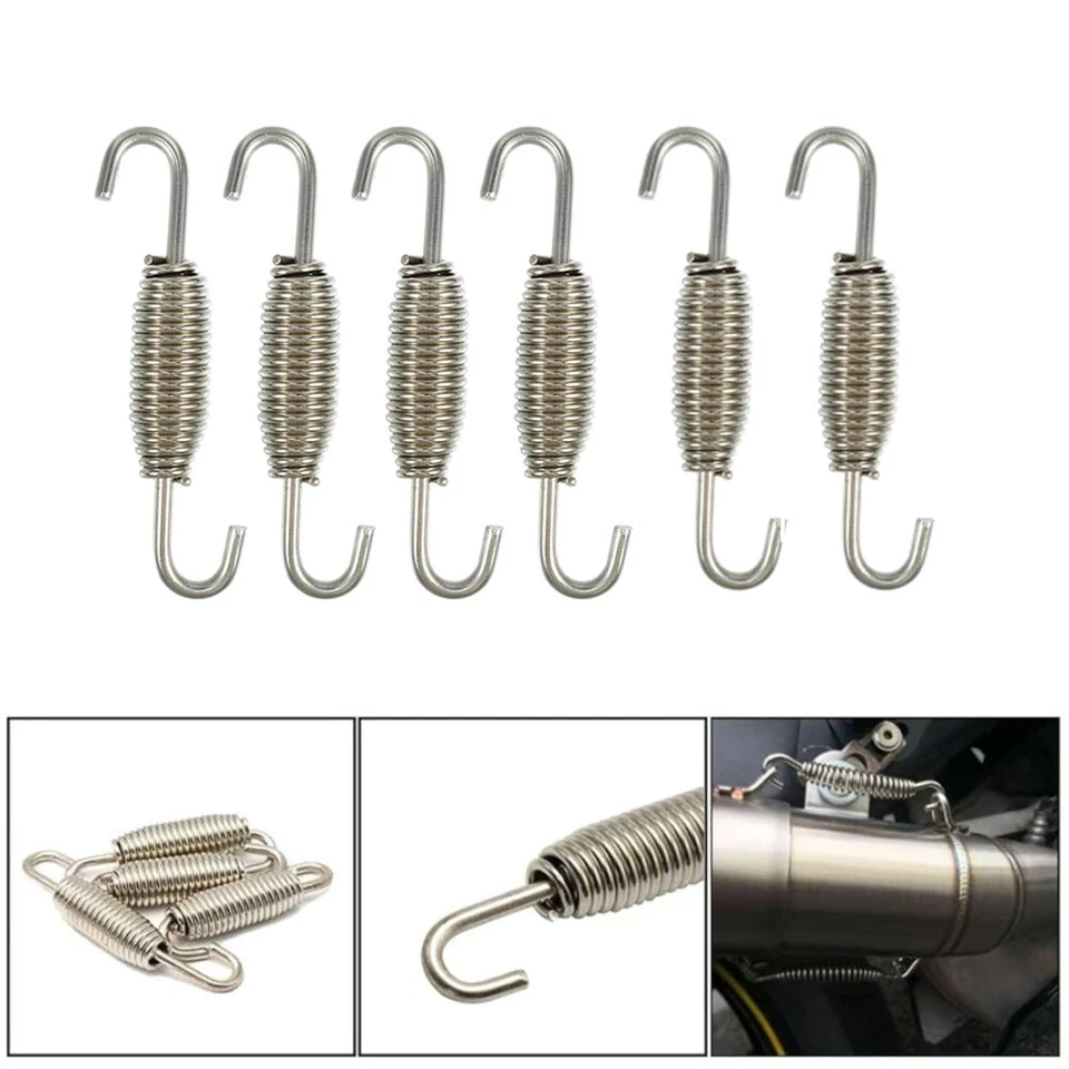 6pcs Stainless Steel Motorcycle Exhaust Pipe Muffler Springs Puller Hook Silver - Image 4 of 4