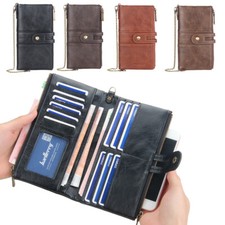 PU Leather Men's Long Wallet RFID Anti-blocking Double-zip Credit Card Wallet US
