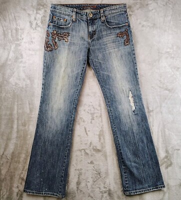 American Eagle Jean 6 RARE Embroidered Detail Stretch Boot Low Distressed Y2K