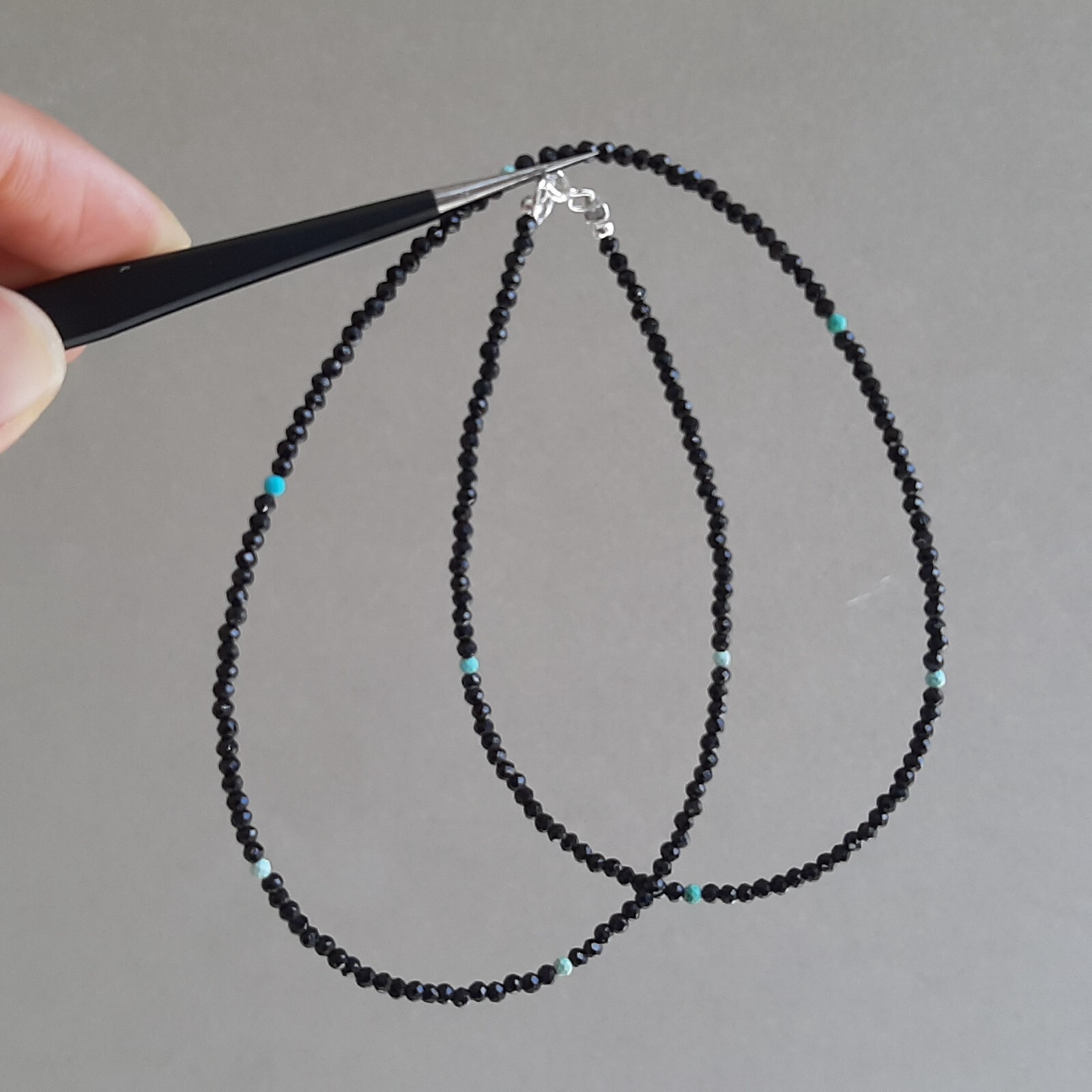 Collier spinelle noire et turquoise d'Arizona en argent 925 massif pour femme, éclat joaillerie