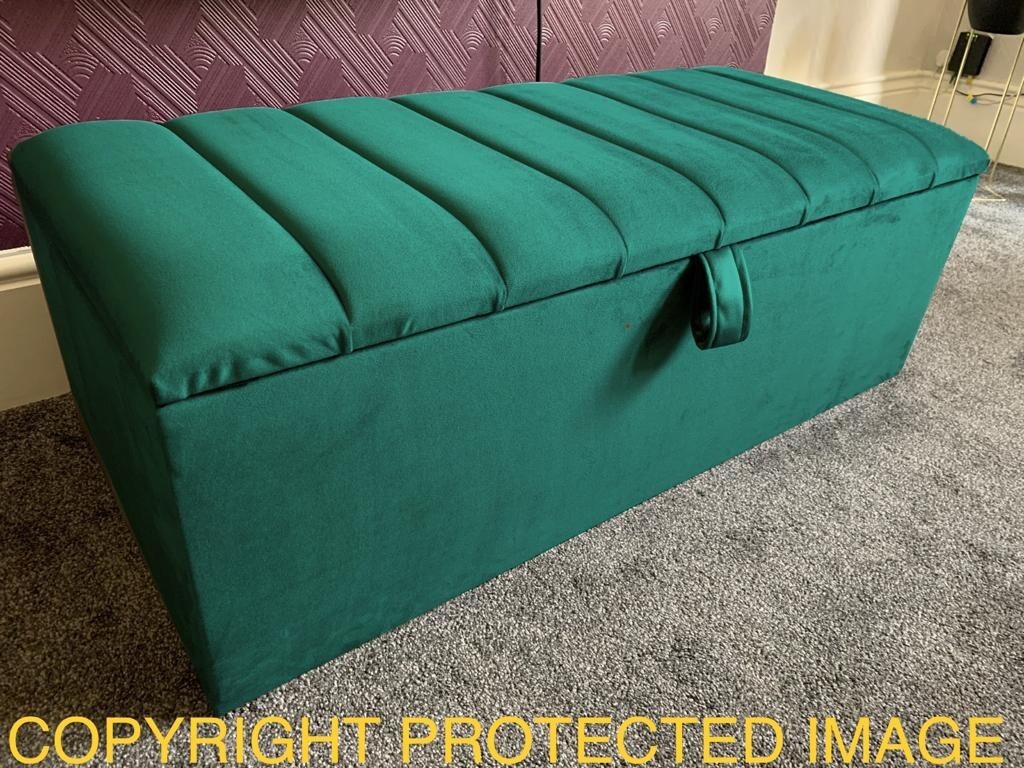 Panel Ottoman Storage Box Green Velvet Blanket Toy Box Pouffe Bench  Footstool