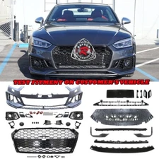 Fits 18-19 Audi A5 S5 B9 RS5-Style Front Bumper Cover w/ Badgeless Black Grille